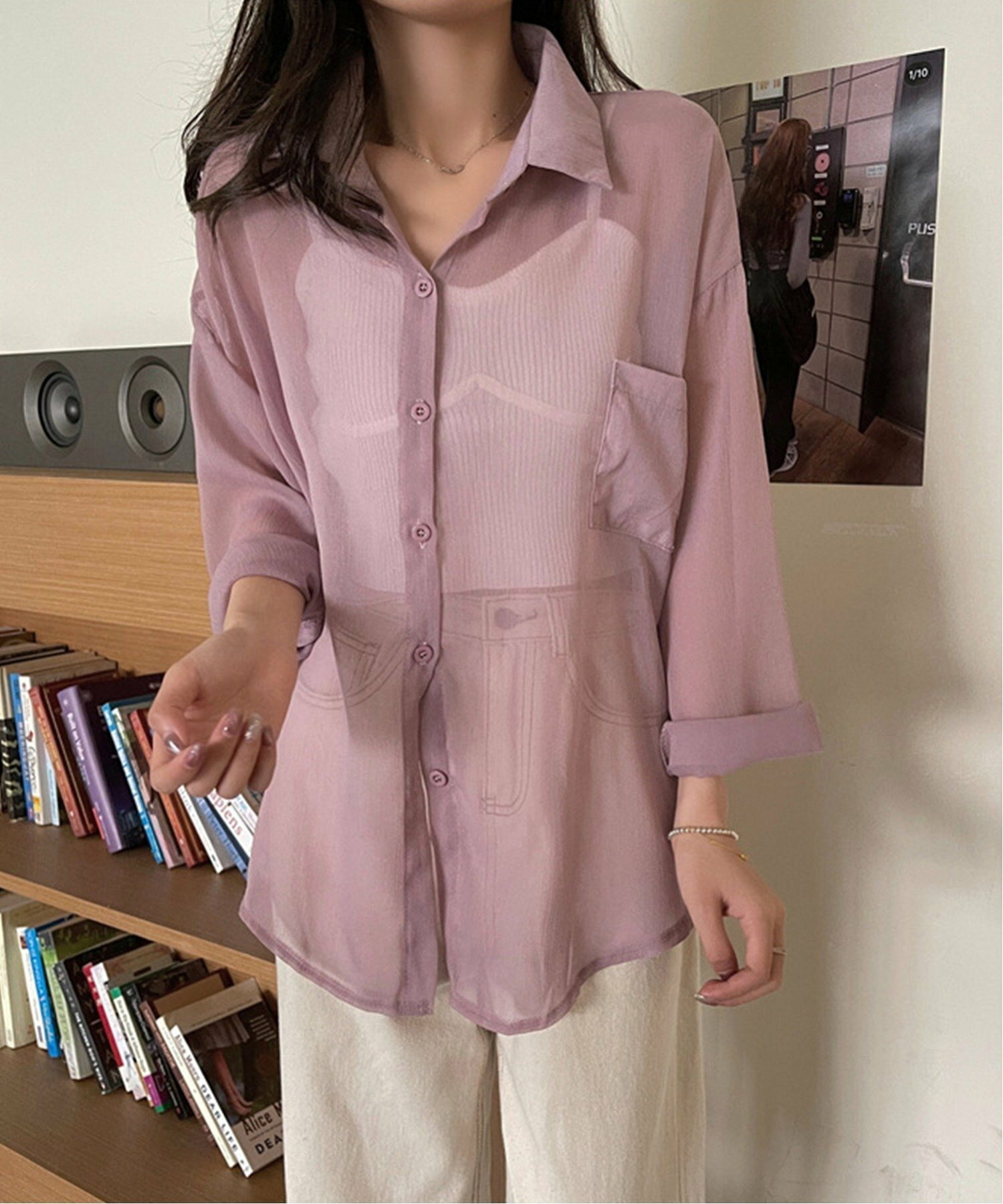 Jasmine Grandiflorum/(W)シアー素材涼しげシースルー長袖シャツ